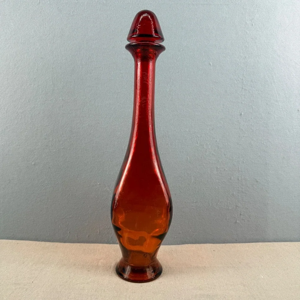Vintage‎ Amberina Glass Genie Bottle Decanter MCM Spanish Flashed 19